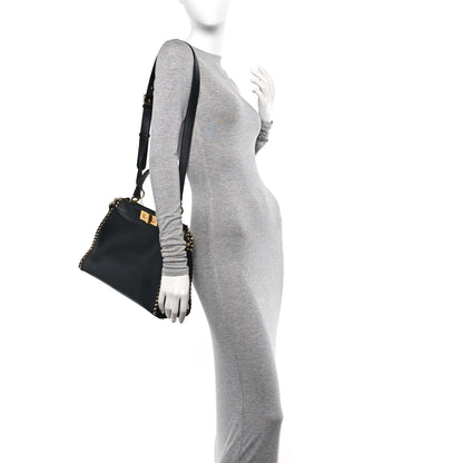 Fendi Vitello Seta Shiny Nappa Scalloped Studded Medium Peekaboo Iconic Satchel Black 2 of 14