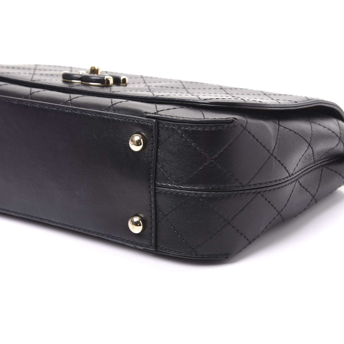 Calfskin Stitched Medium Covered CC Flap Bag Black