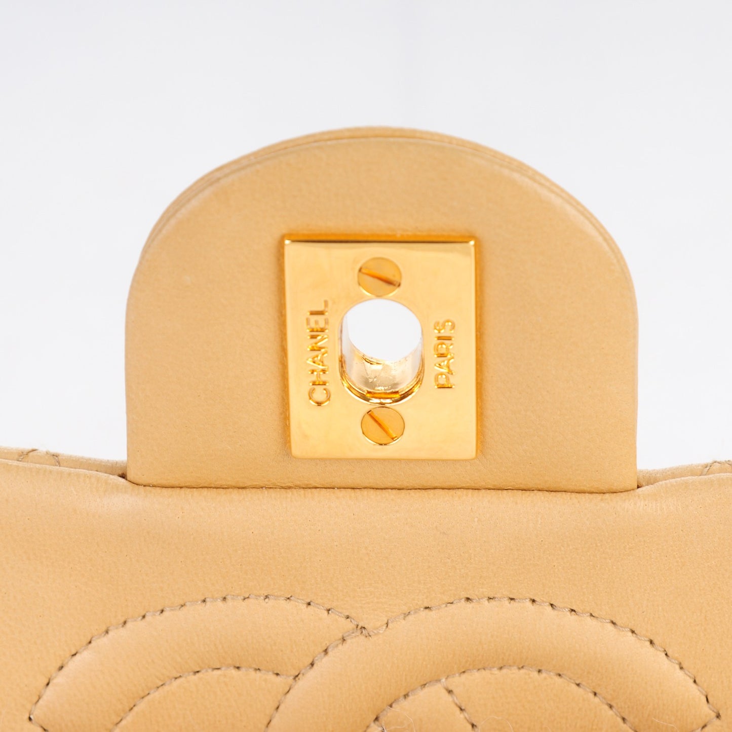 Lambskin Quilted Mini Square Flap Beige
