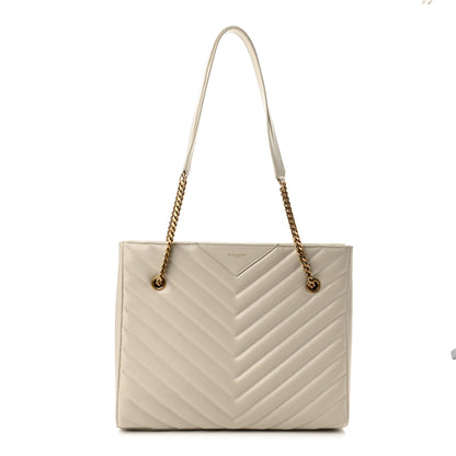 Saint Laurent Grain De Poudre Matelasse Chevron Medium Tribeca Shopping Bag Crema Soft 1 of 10