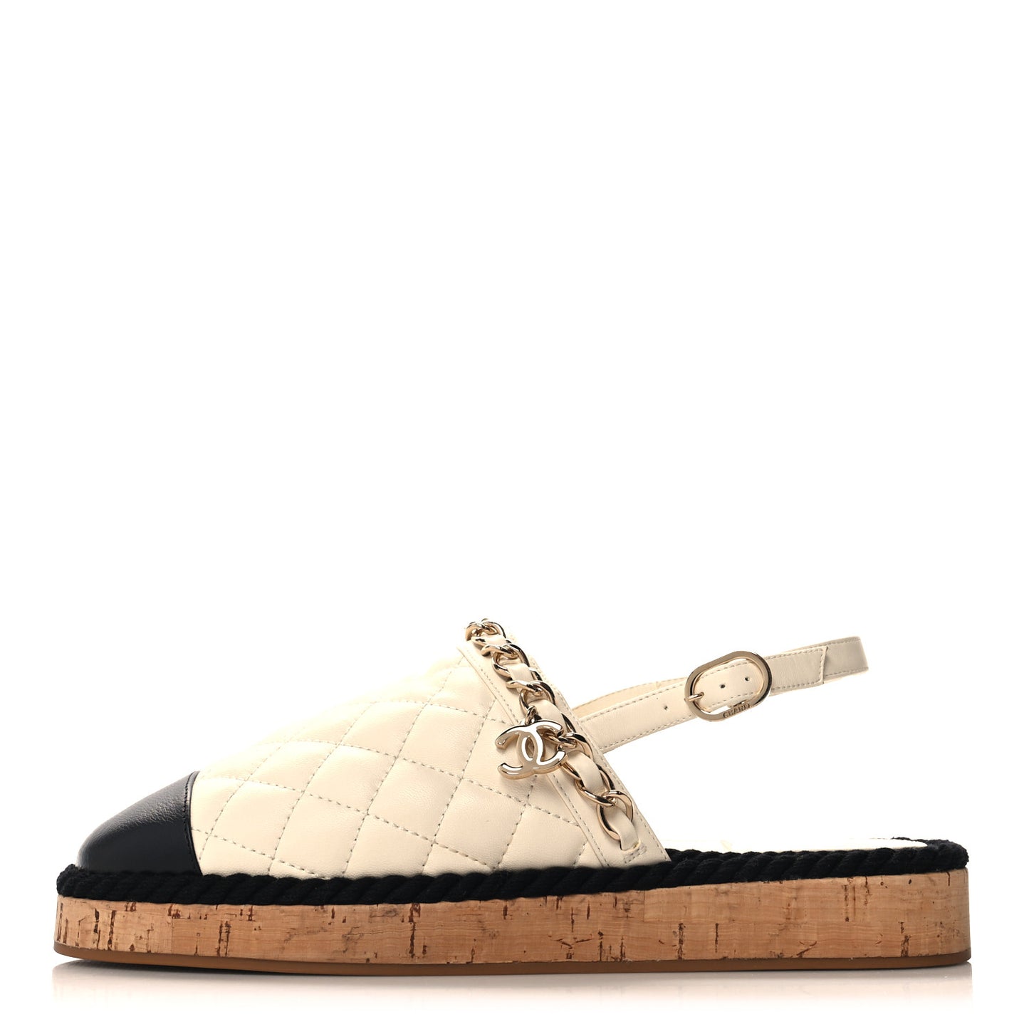 Lambskin Calfskin Cap Toe Chain Mules Sandals 39 Ivory Black