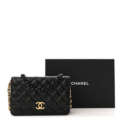 Chanel Lambskin Resin Quilted Wallet On Chain WOC Black 12 of 12
