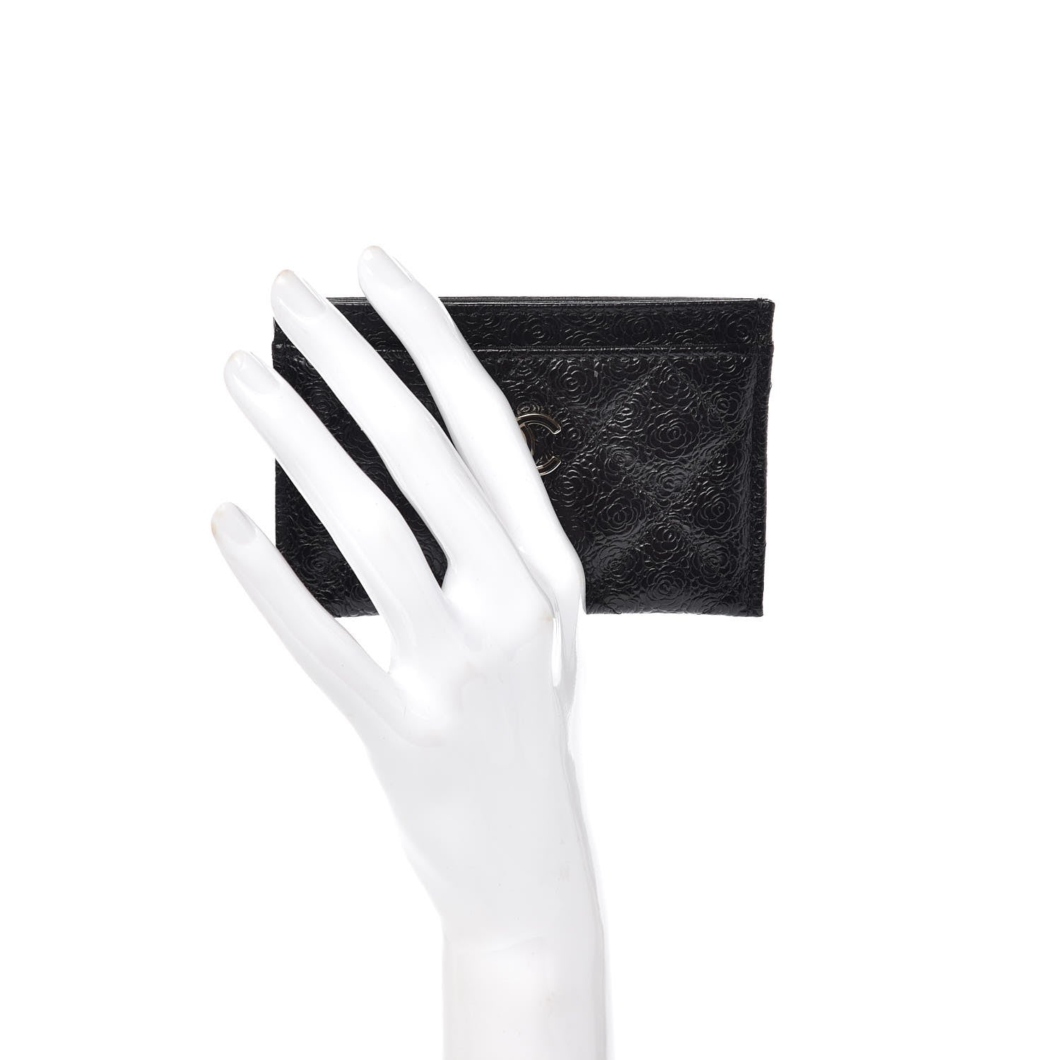 Chanel Calfskin Camellia Embossed Quilted Card Holder Black 2 of 9