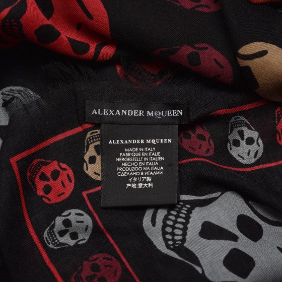 Alexander McQueen Modal Wool Skull Scarf in Black and Red 3 of 4