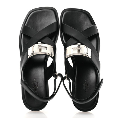 Hermes Calfskin Womens Ines Sandals 38 Black 2 of 14