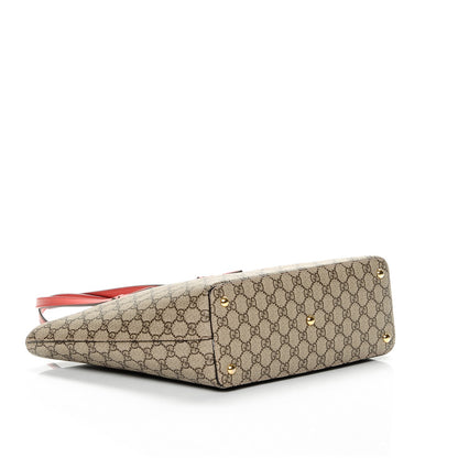 Gucci GG Supreme Monogram Medium Zippered Bucket Tote Beige Hibiscus Red New Rosette 4 of 6