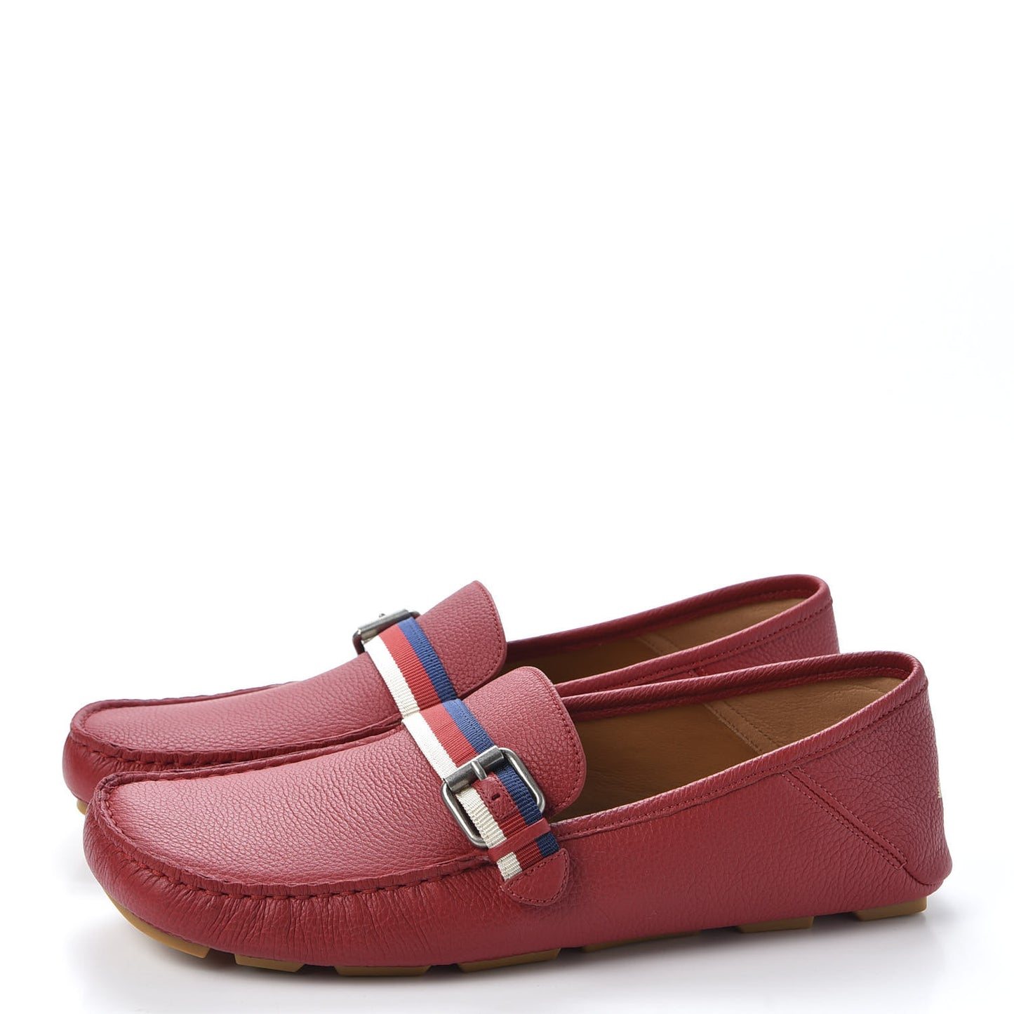 Calfskin Mens Web Sylvie Web Buckle Driver Loafers 8.5 Red