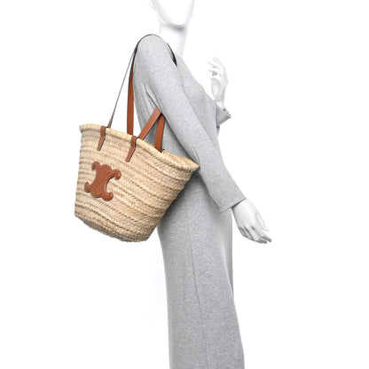 Celine Raffia Calfskin Triomphe Medium Panier Tan 2 of 12