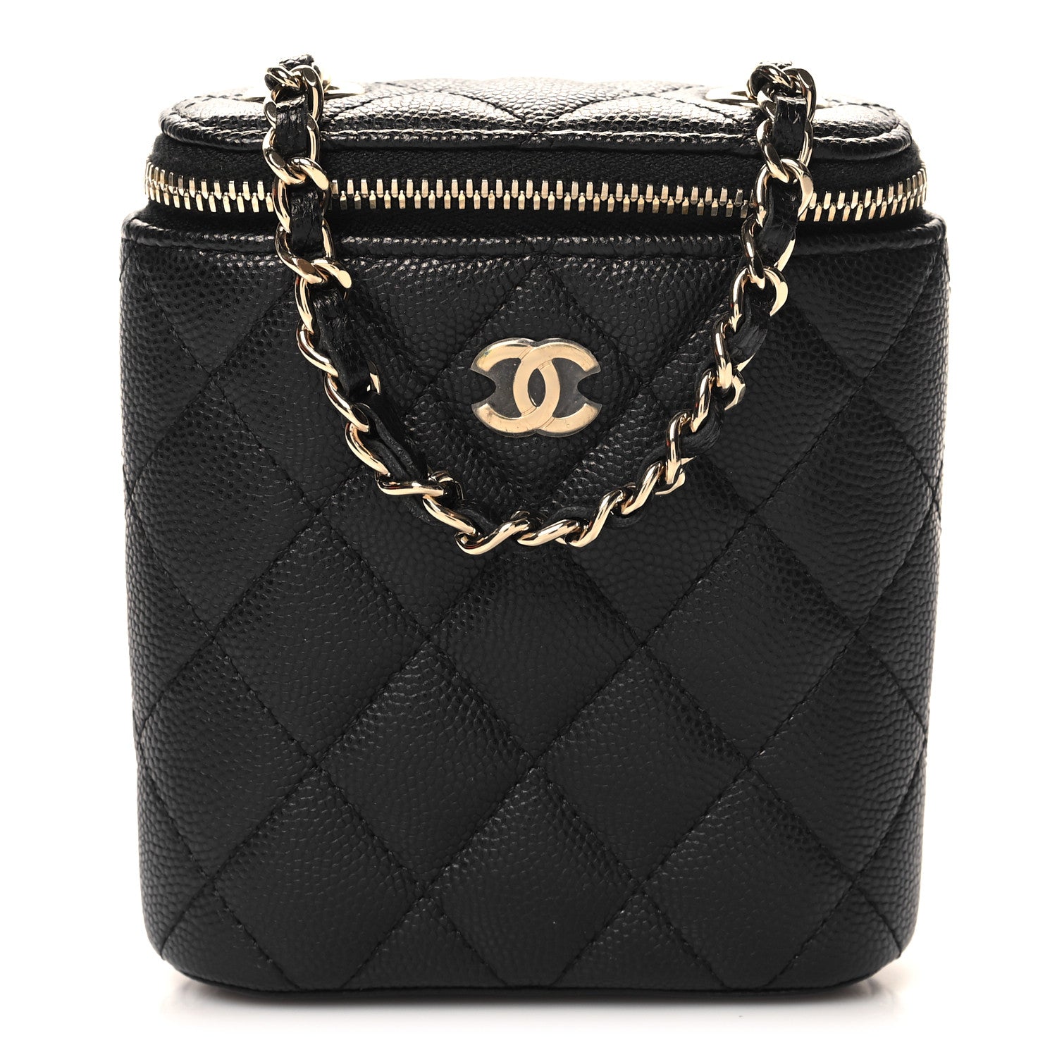 Chanel Caviar Quilted Small Vertical Coco Beauty Vanity Case With Chain Black 1 of 10