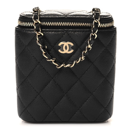 Chanel Caviar Quilted Small Vertical Coco Beauty Vanity Case With Chain Black 1 of 10