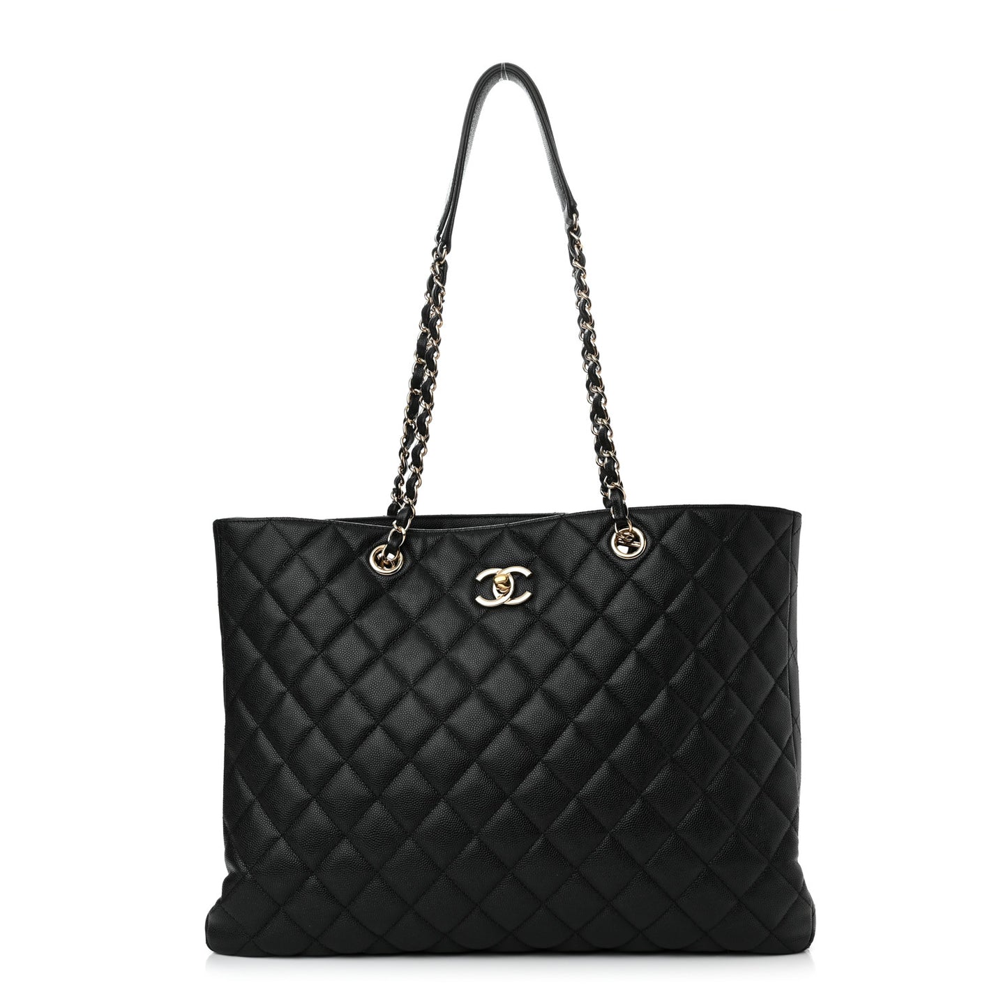 Caviar Quilted Large Shopping Tote Black