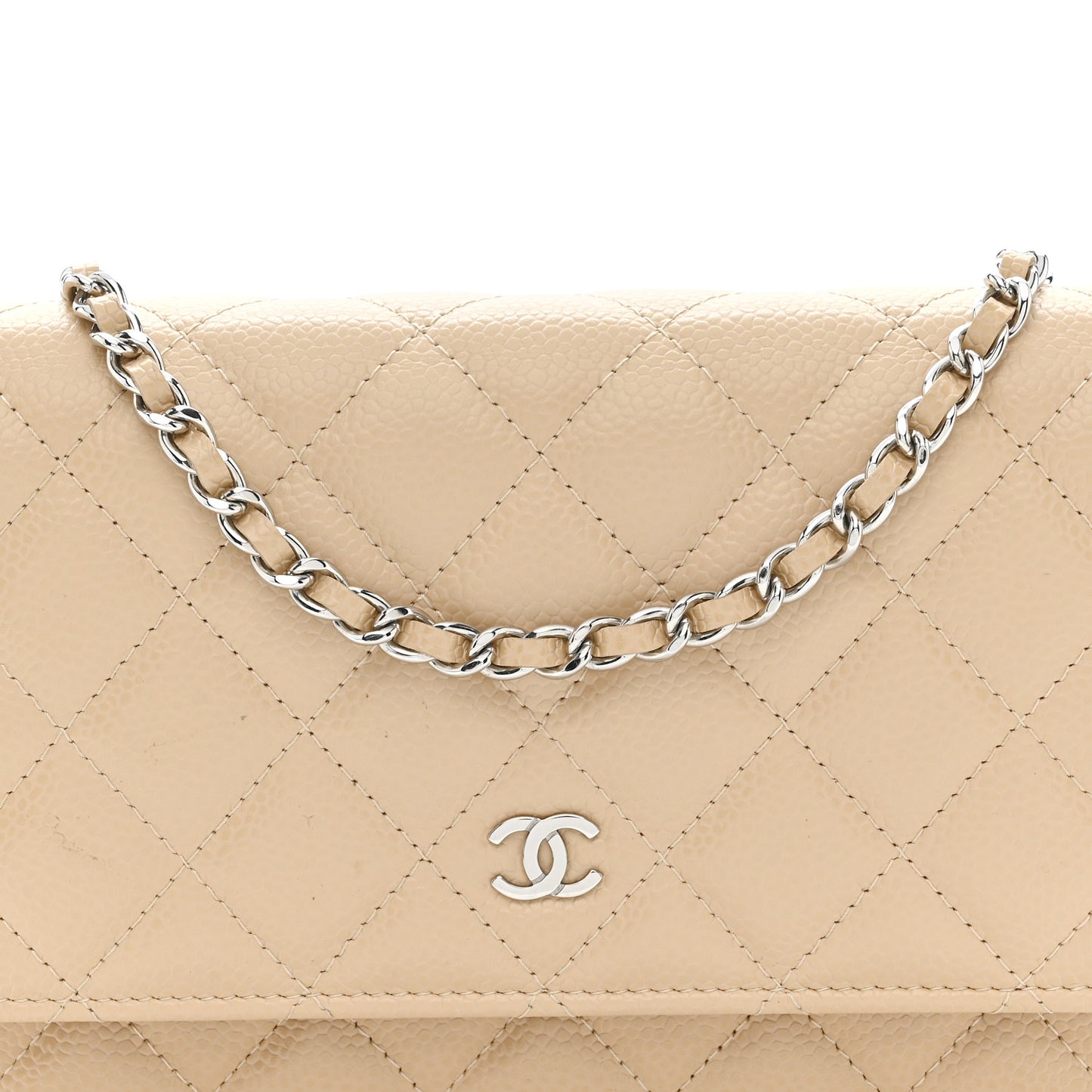 Caviar Quilted Wallet on Chain WOC Beige