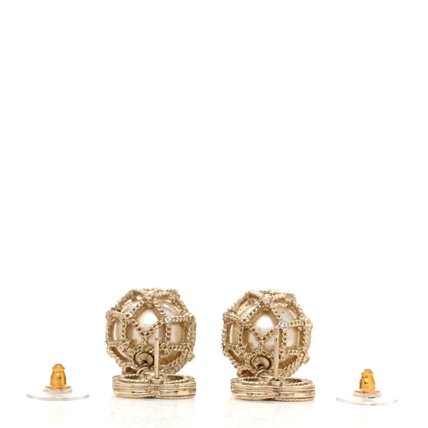 Chanel Pearl Caged CC Drop Earrings Gold 3 of 4