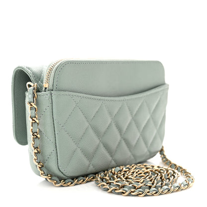 Chanel Caviar Quilted Flap Phone Holder With Chain Light Green 3 of 13