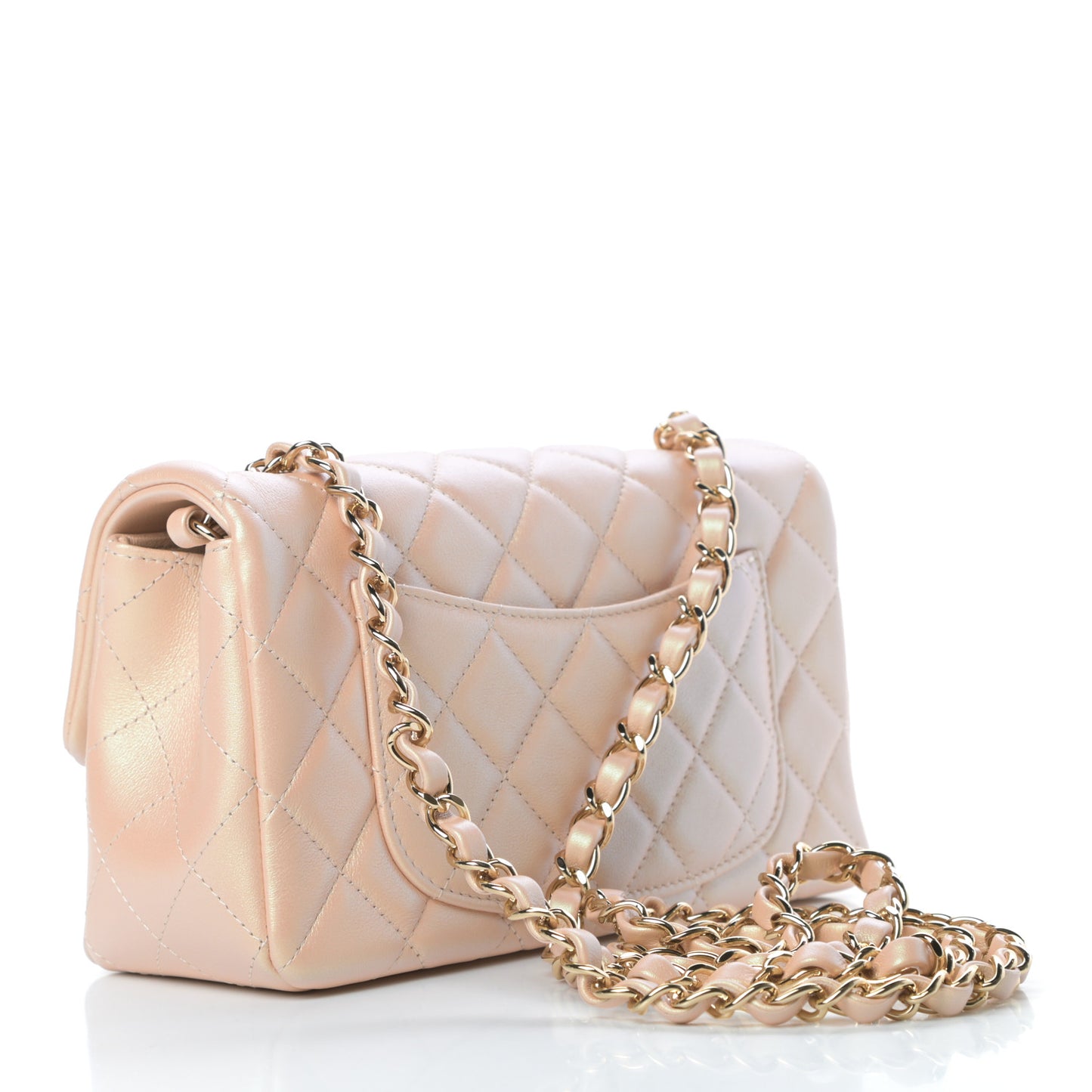 Iridescent Calfskin Quilted Mini Rectangular Flap Beige