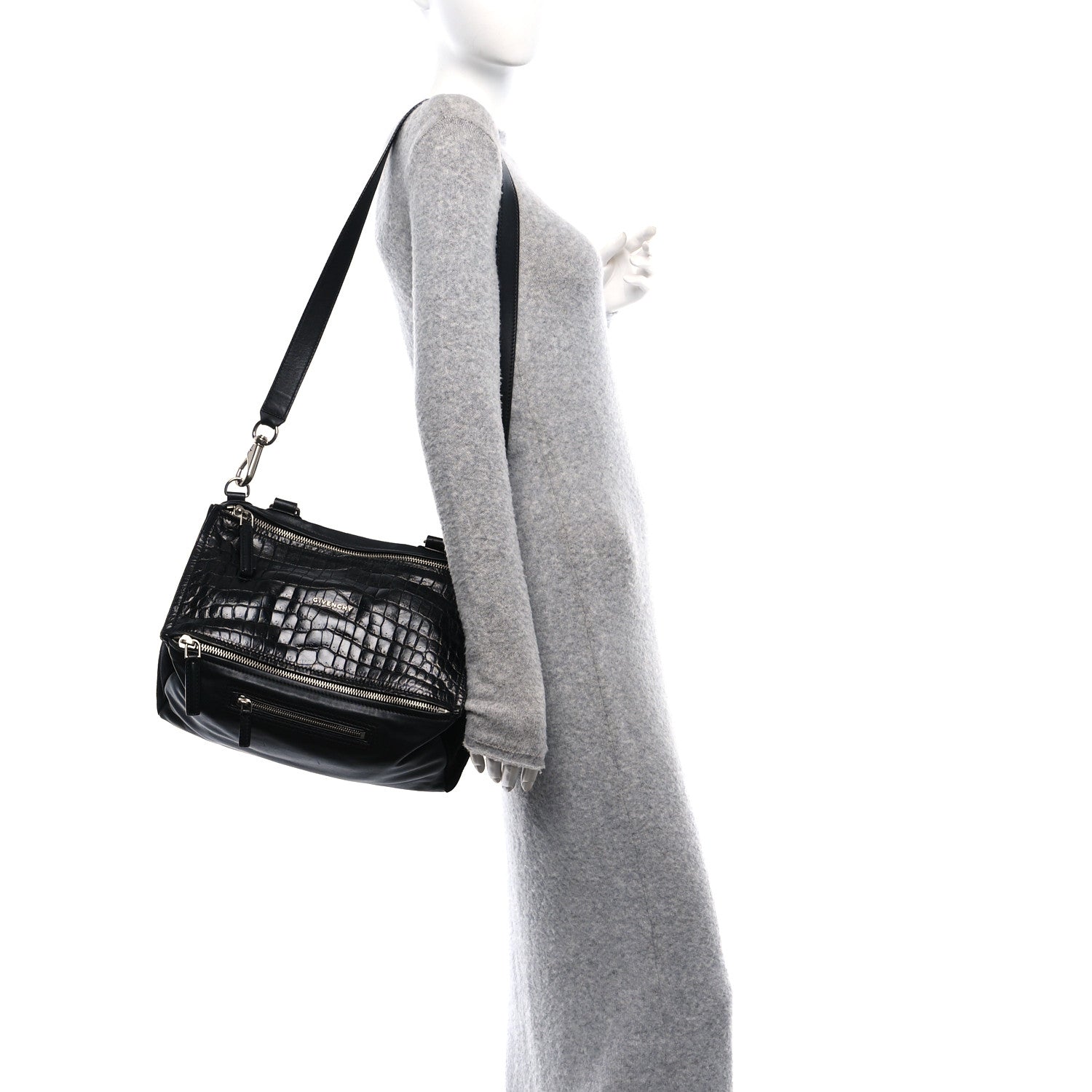 Givenchy Calfskin Crocodile Embossed Medium Pandora Black 2 of 13