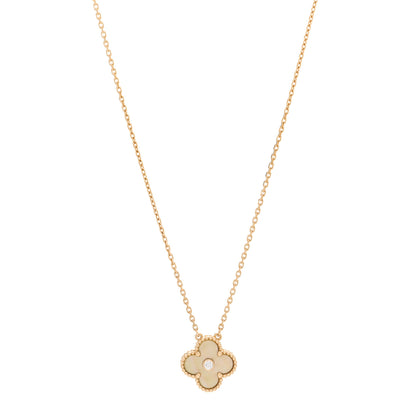 Van Cleef & Arpels 18K Yellow Gold Diamond Yellow Mother of Pearl Vintage Alhambra Pendant Necklace 1 of 5