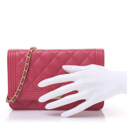 Chanel Lambskin Quilted Boy Wallet On Chain WOC Fuchsia 2 of 11