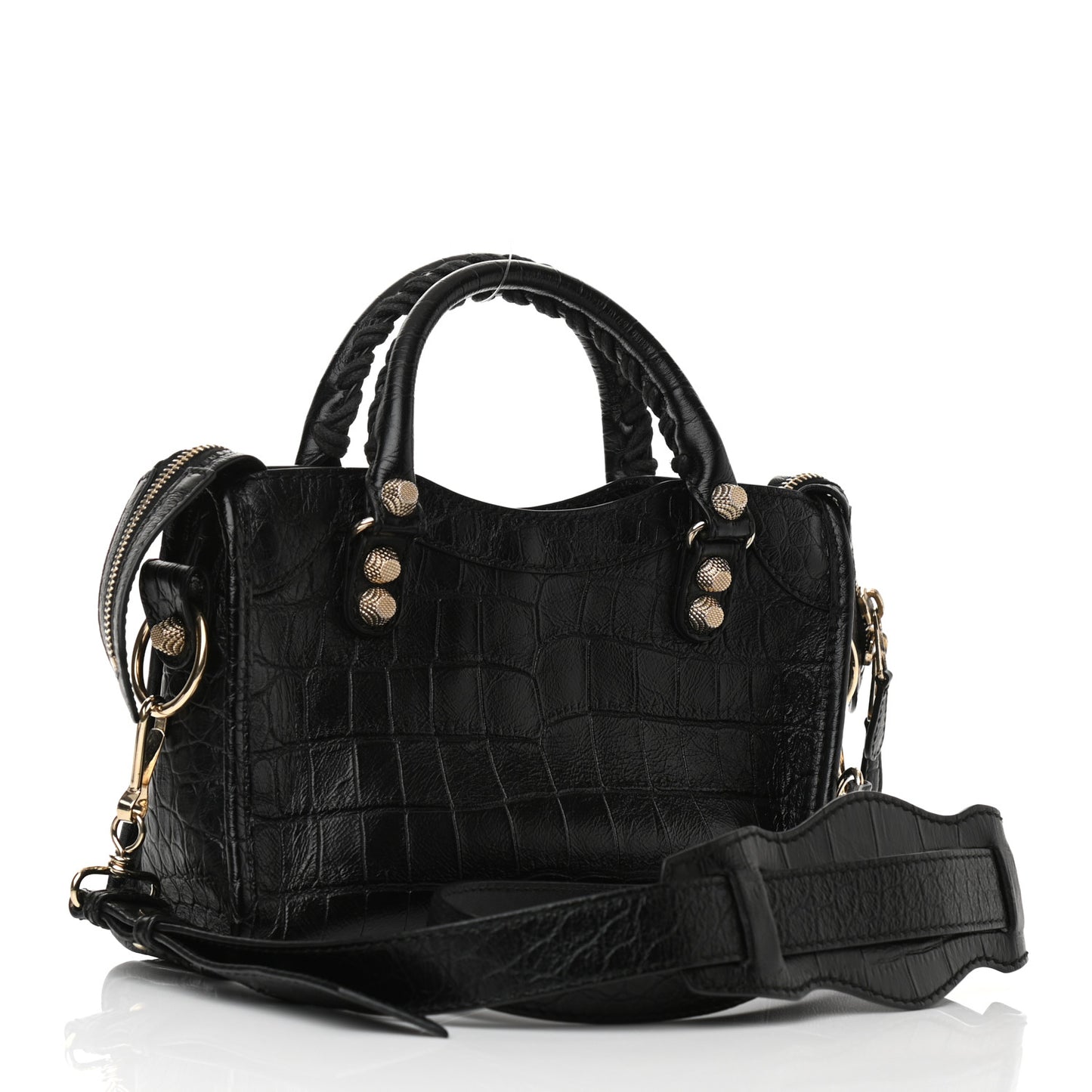 Calfskin Crocodile Embossed Giant 12 Gold Hardware Mini City Black