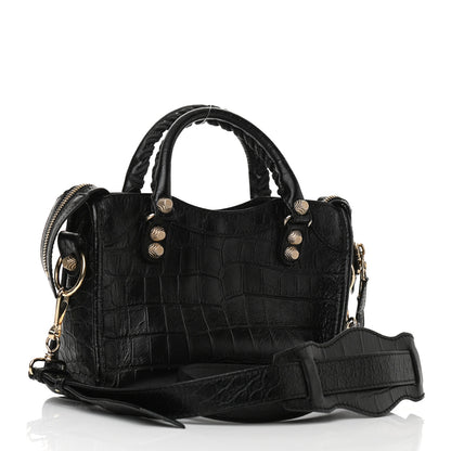 Balenciaga Calfskin Crocodile Embossed Giant 12 Gold Hardware Mini City Black 2 of 7