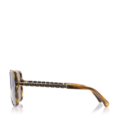 Chanel Metal Calfskin CC Chain Pilot Sunglasses 5439-Q Green Tortoise 3 of 8