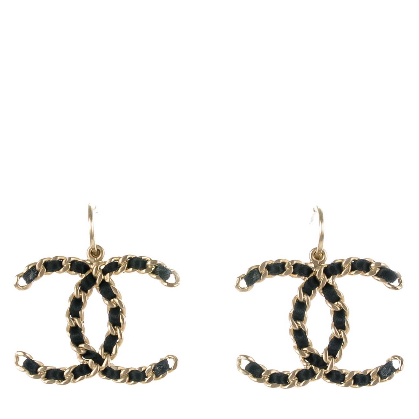 Satin CC Chain Earrings Light Gold Black