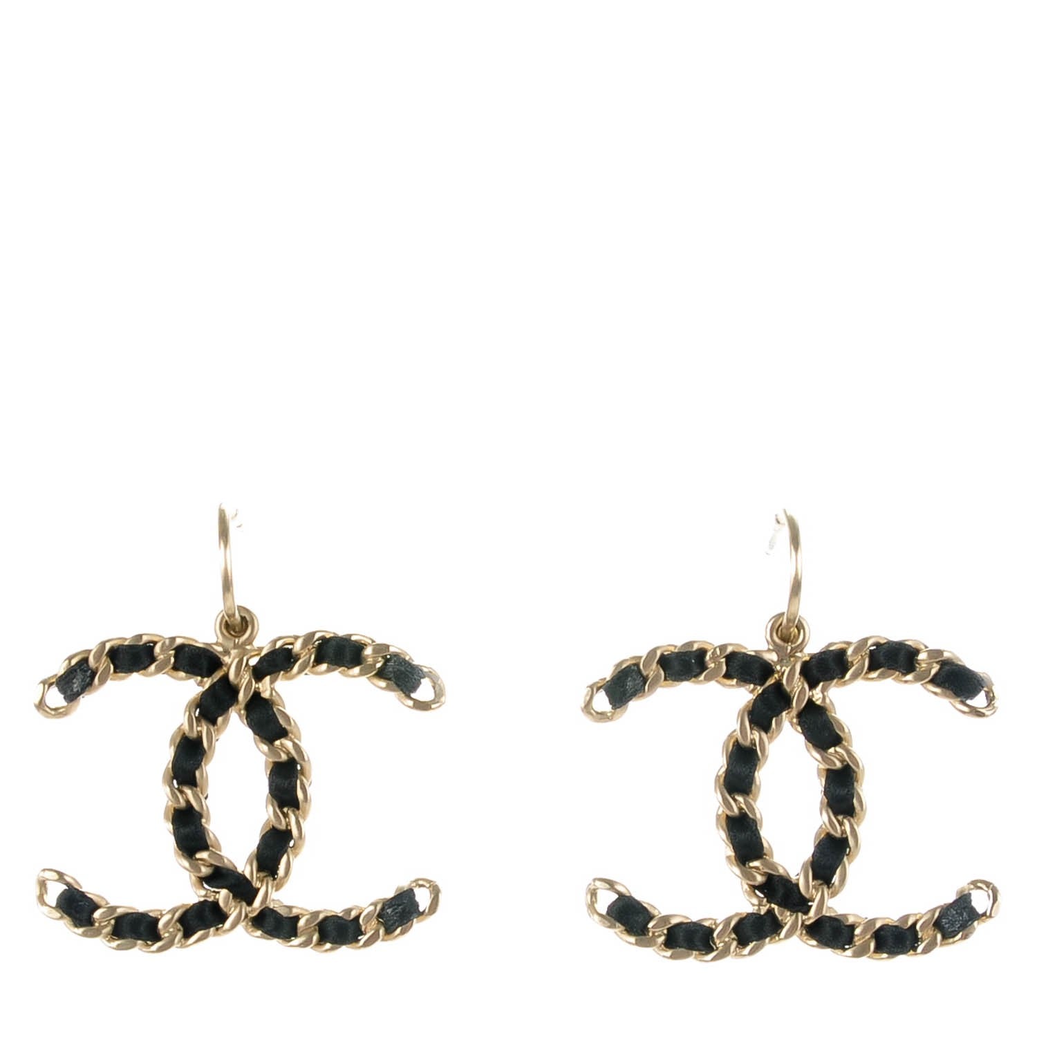 Chanel Satin CC Chain Earrings Light Gold Black 1 of 7
