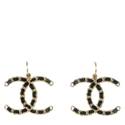 Chanel Satin CC Chain Earrings Light Gold Black 1 of 7