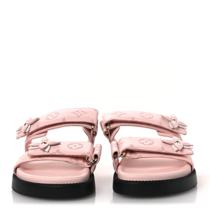 Louis Vuitton Lambskin Embossed Monogram Sunset Comfort Flat Sandals 38 Pink 3 of 11