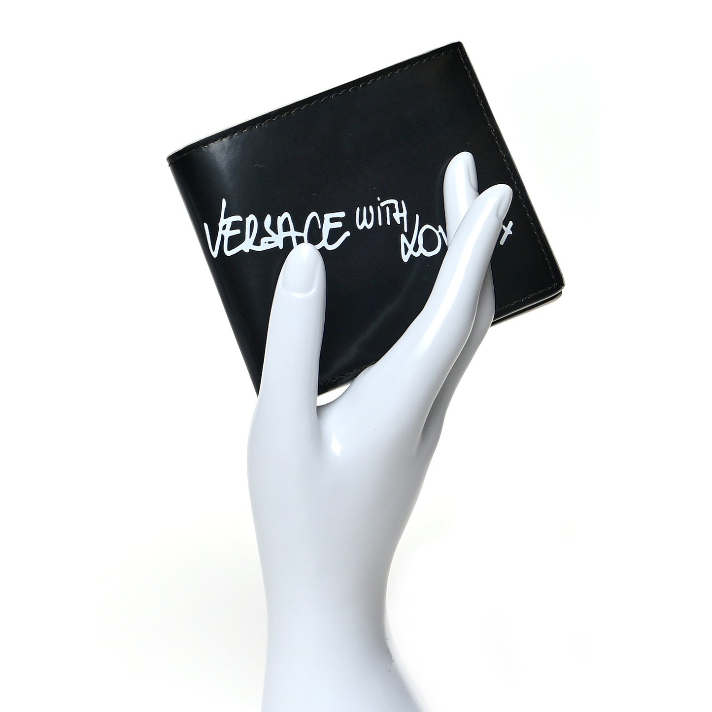 Calfskin Versace With Love Bi-Fold Wallet Black