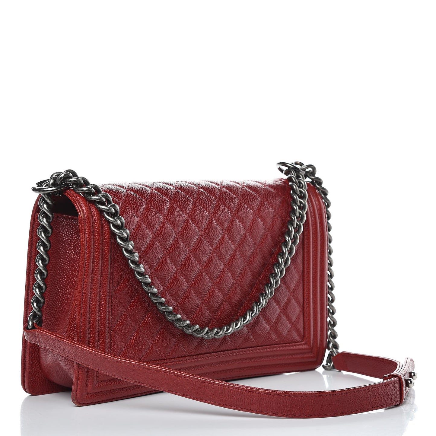 Caviar Quilted New Medium Boy Flap Dark Red