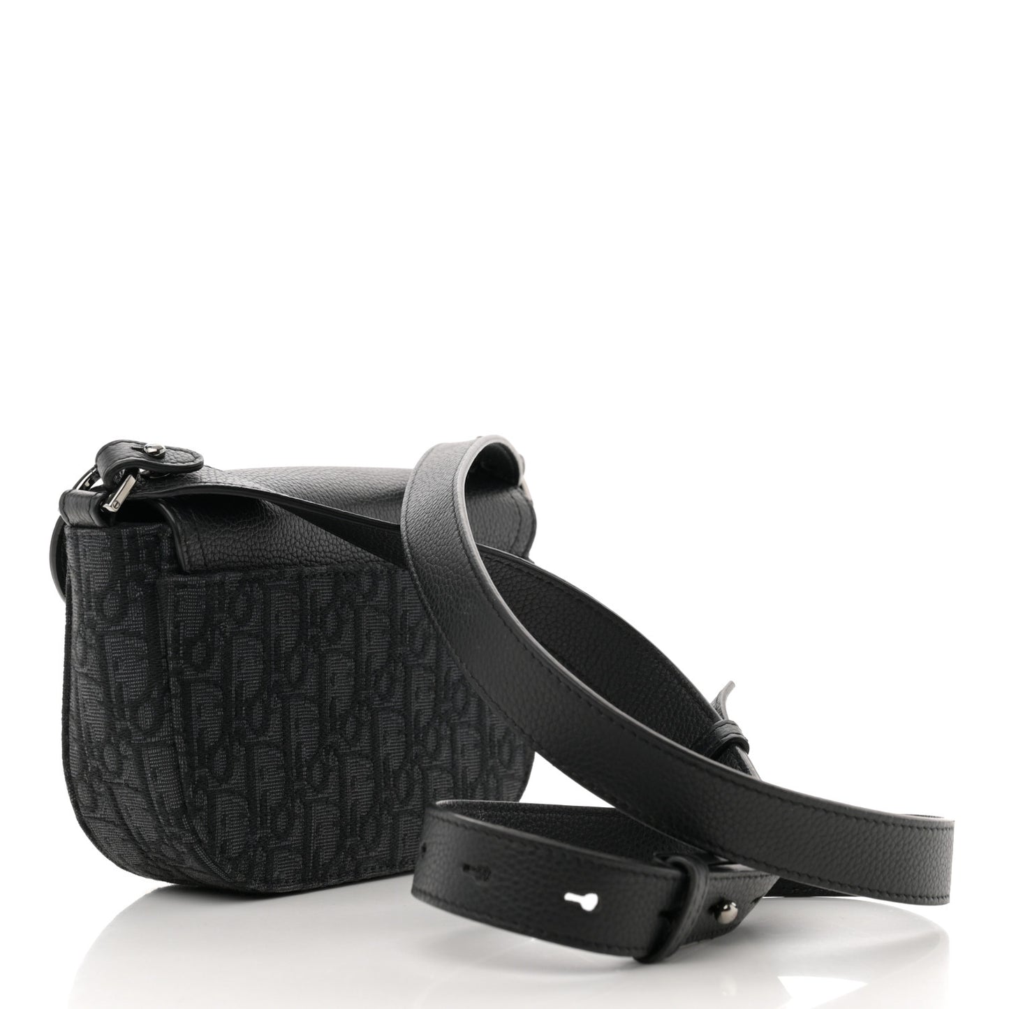 Oblique Jacquard Grained Calfskin Mini Saddle Messenger Bag With Flap Black