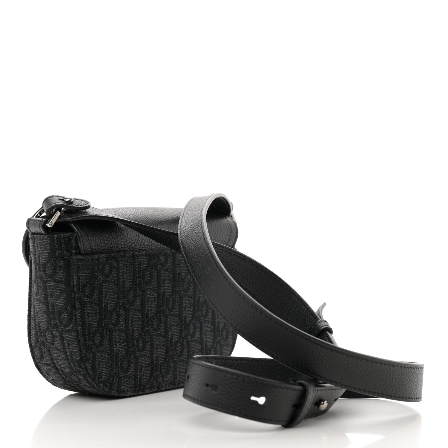 Christian Dior Oblique Jacquard Grained Calfskin Mini Saddle Messenger Bag With Flap Black 3 of 13