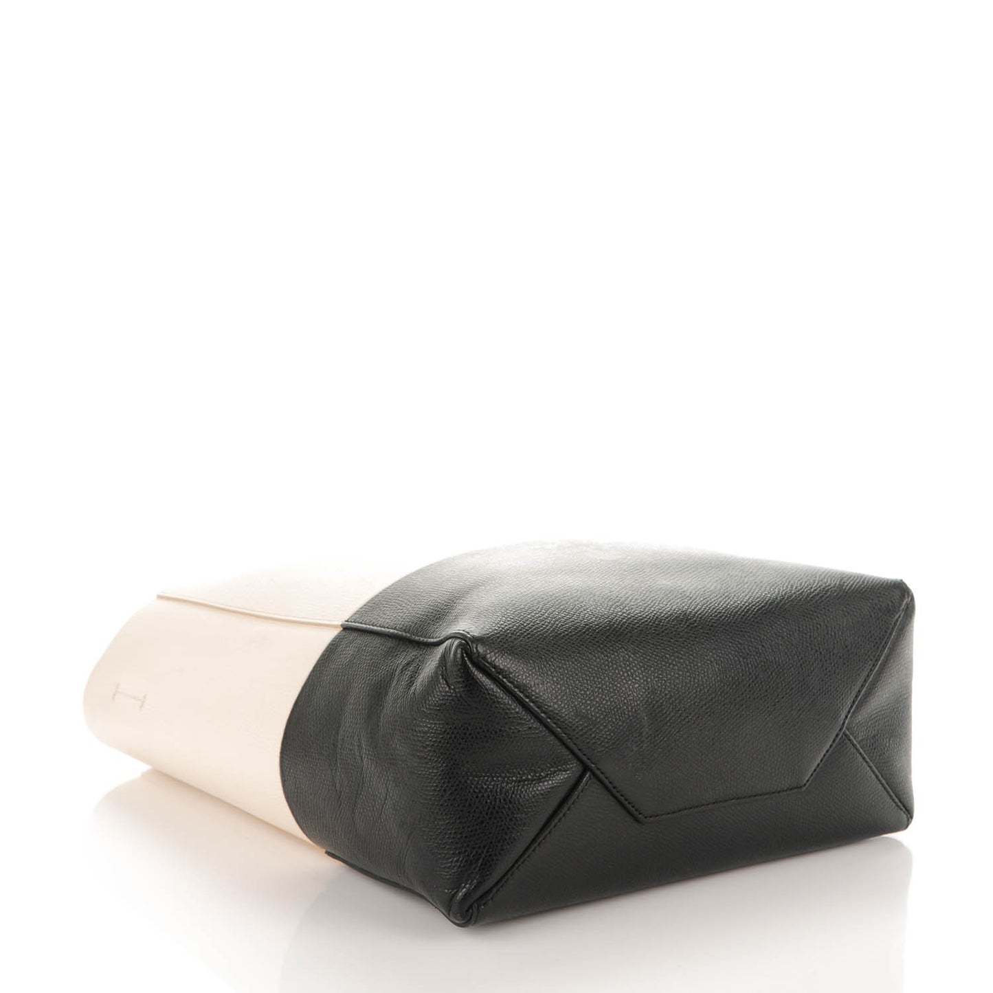Grained Calfskin Small Vertical Bi-Cabas Cream Black