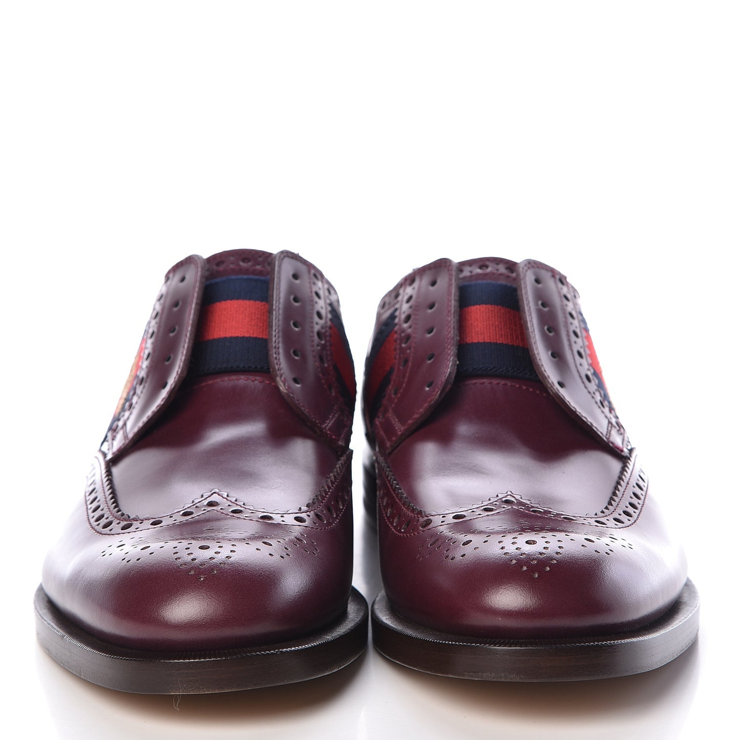 Calfskin Web Bee Embroidered Mens Slip-On Brogue Wingtip Derby Shoes 7.5 Bordeaux