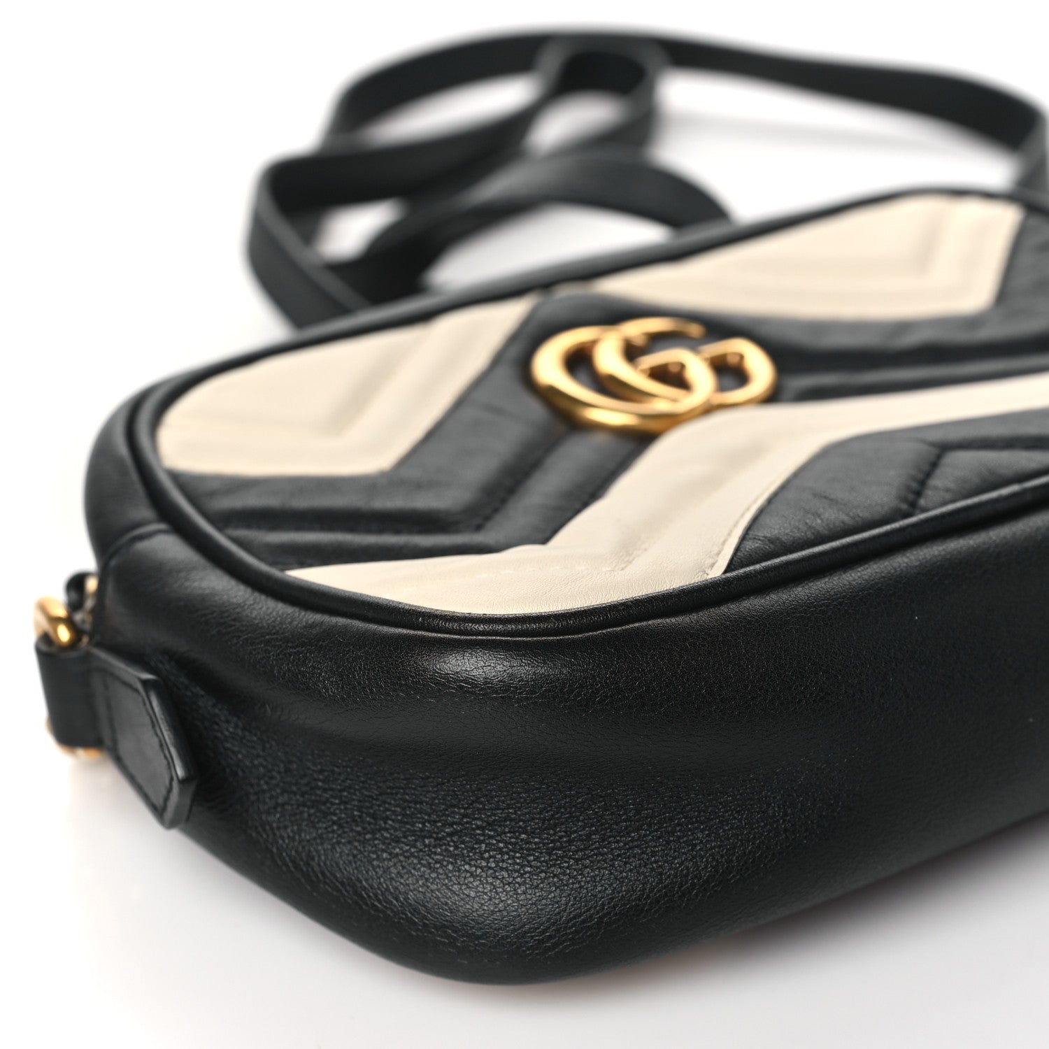 Gucci Calfskin Matelasse Mini GG Marmont Chain Shoulder Bag Black White 9 of 10
