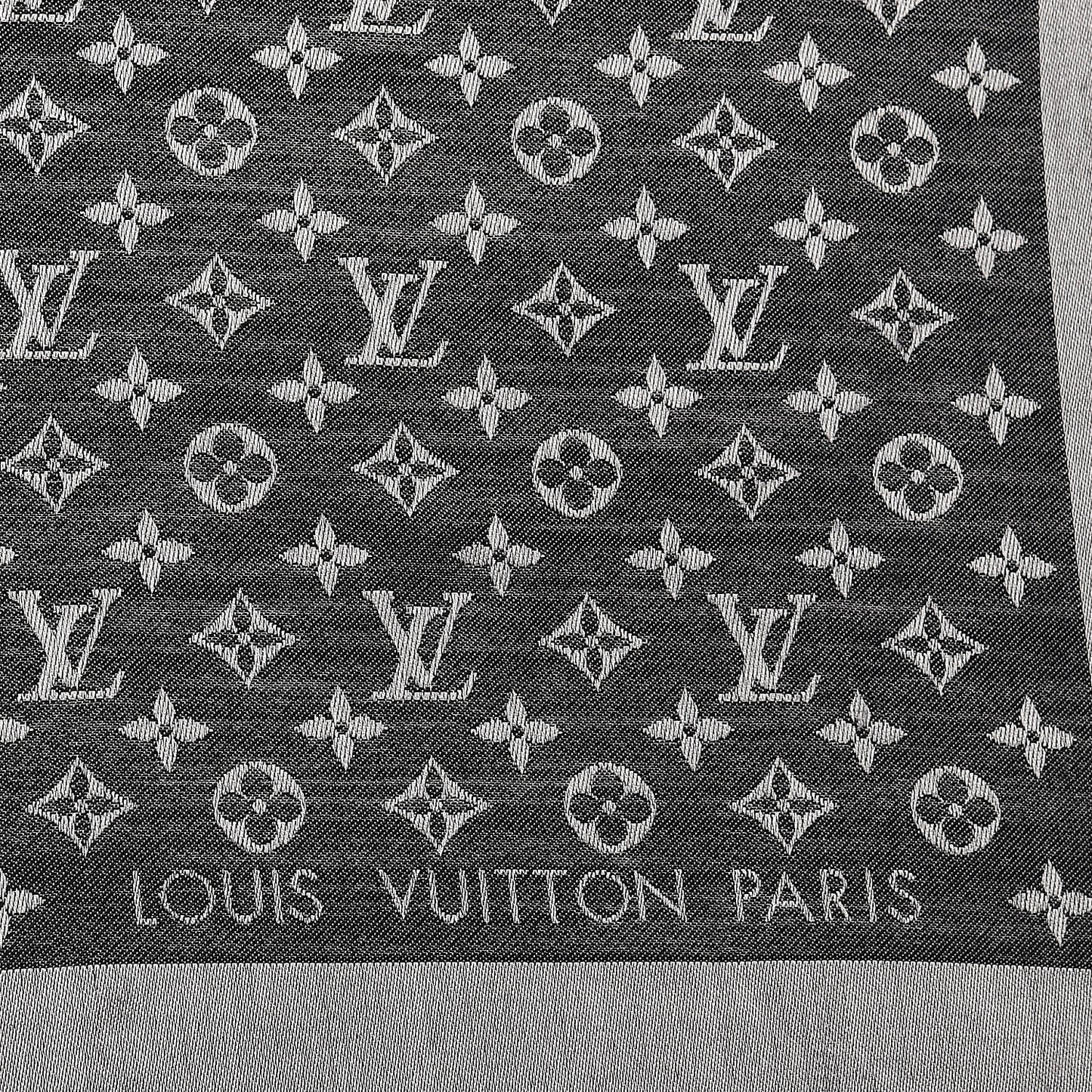 Wool Silk Monogram Denim Shawl Black