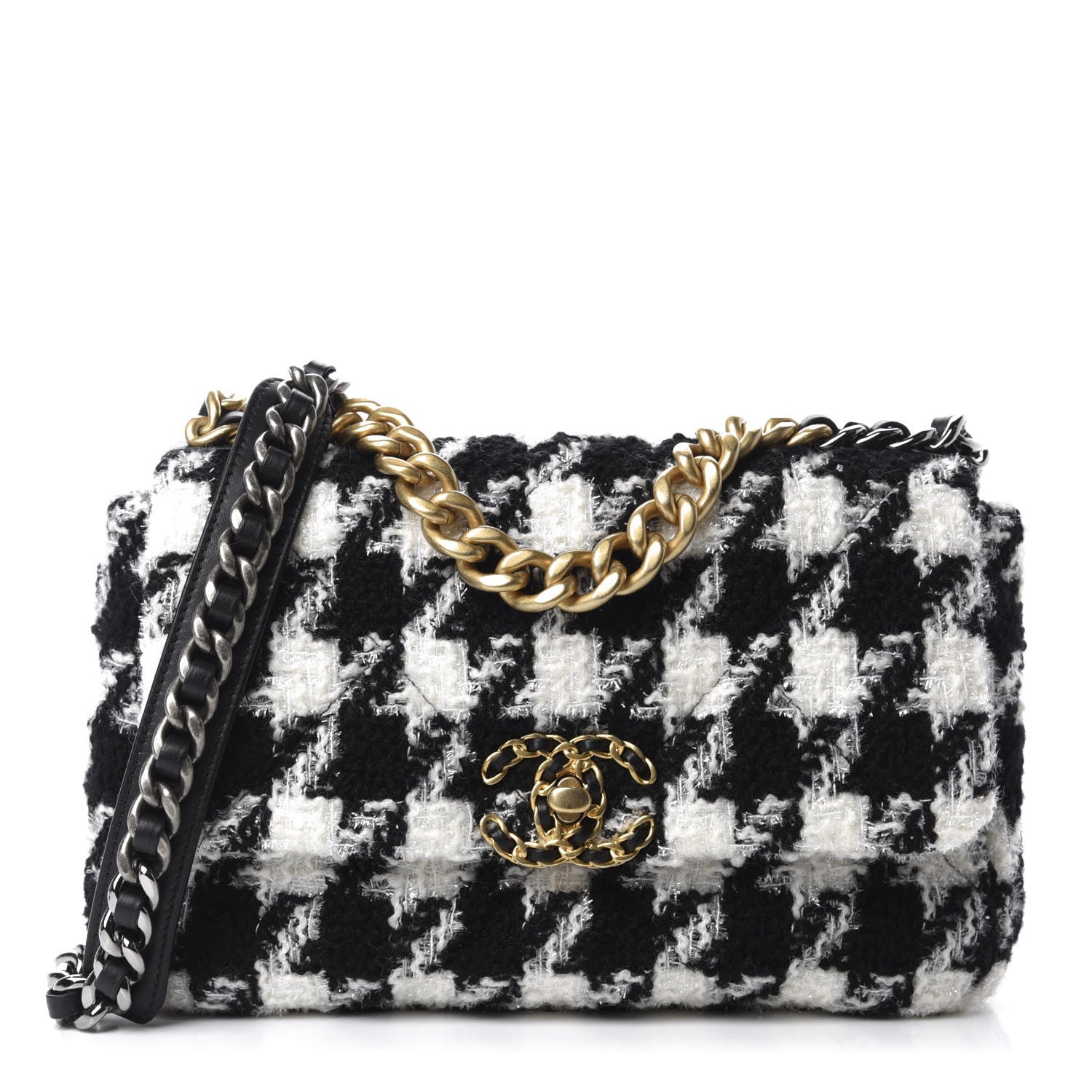 Chanel Tweed Quilted Medium 19 Flap Black Ecru White 1 of 10