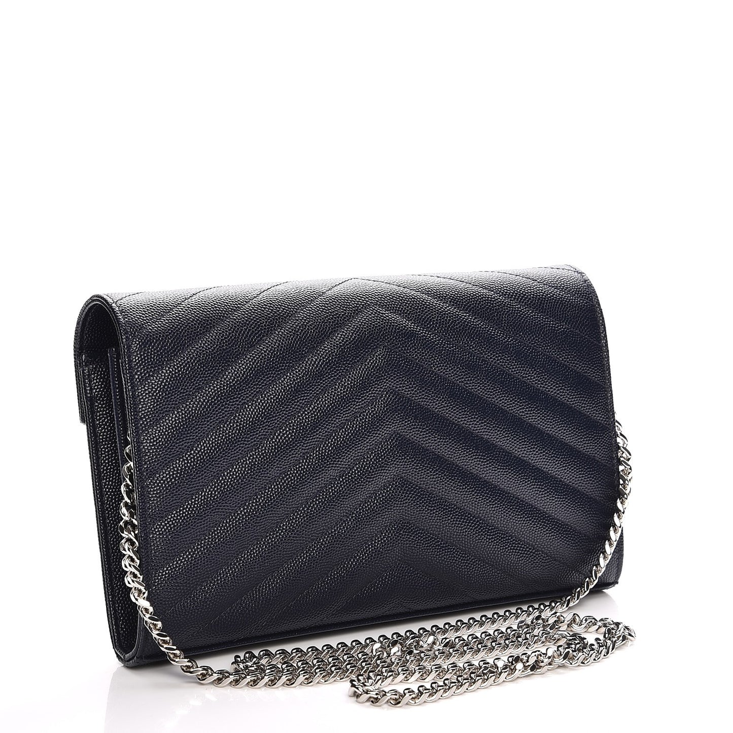Grain de Poudre Matelasse Chevron Medium Monogram Chain Wallet Blue