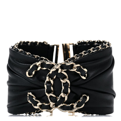 Chanel Lambskin Chain CC Cuff Bracelet Black Gold 1 of 9