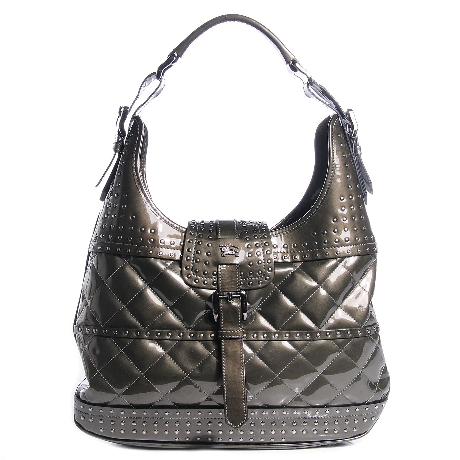 Burberry Patent Quilted Studded Brooke Hobo Pewter 1 of 9
