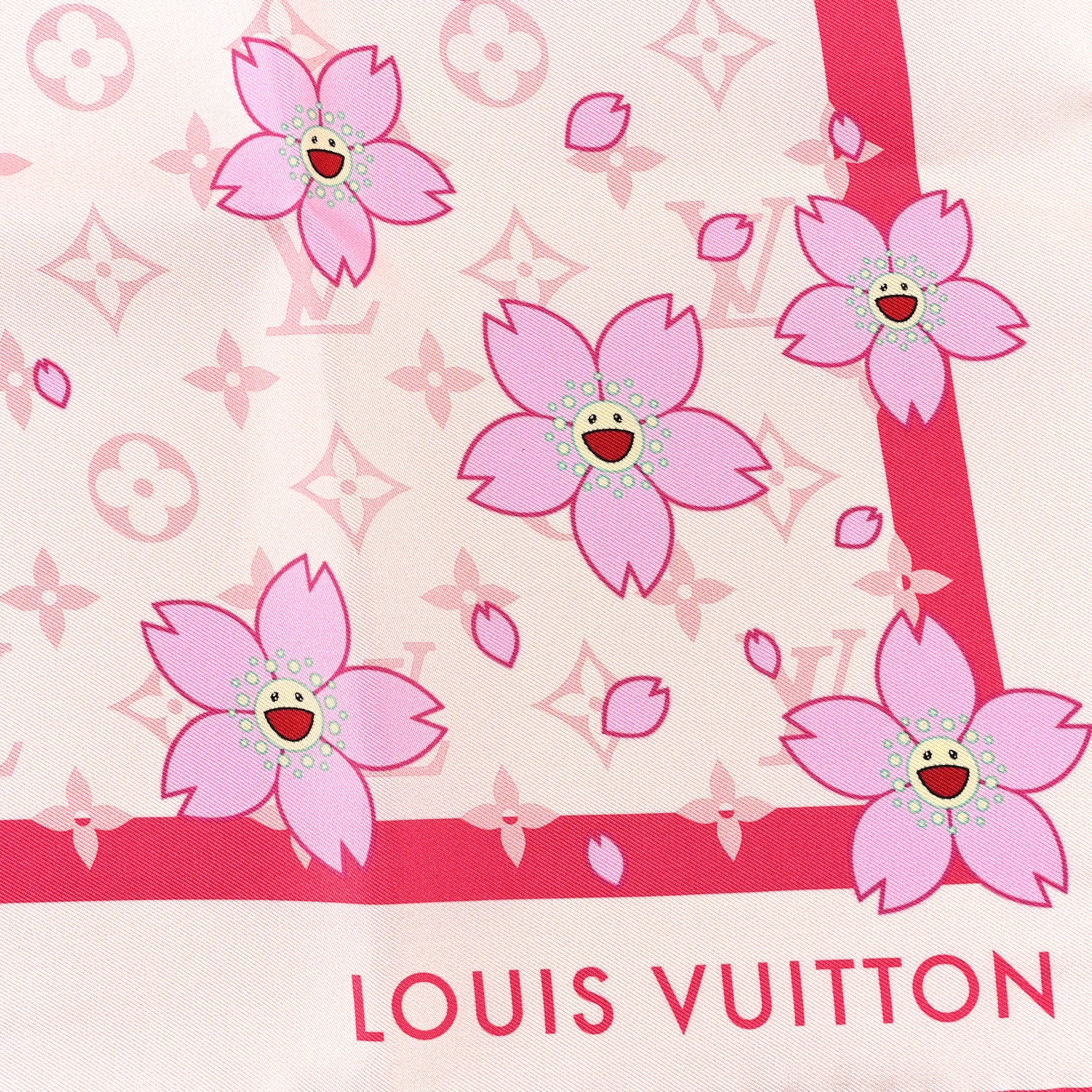 Louis Vuitton LV X TM Silk Monogram Cherry Blossom Square 70 Scarf Pink 2 of 3