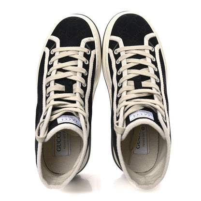 Gucci New Canvas GG Monogram Womens Tennis 1977 High Top 55mm Platform Sneakers 39.5 Black Mystic White 2 of 13