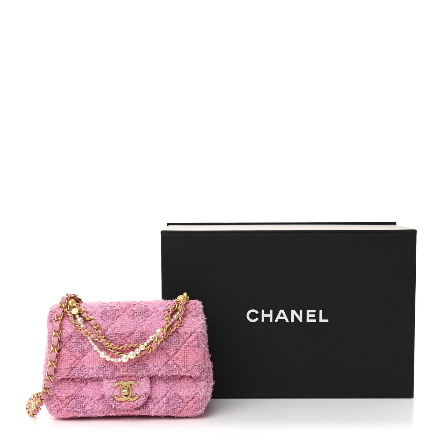 Tweed Quilted Pearl Twist Mini Square Flap Pink Dark Pink