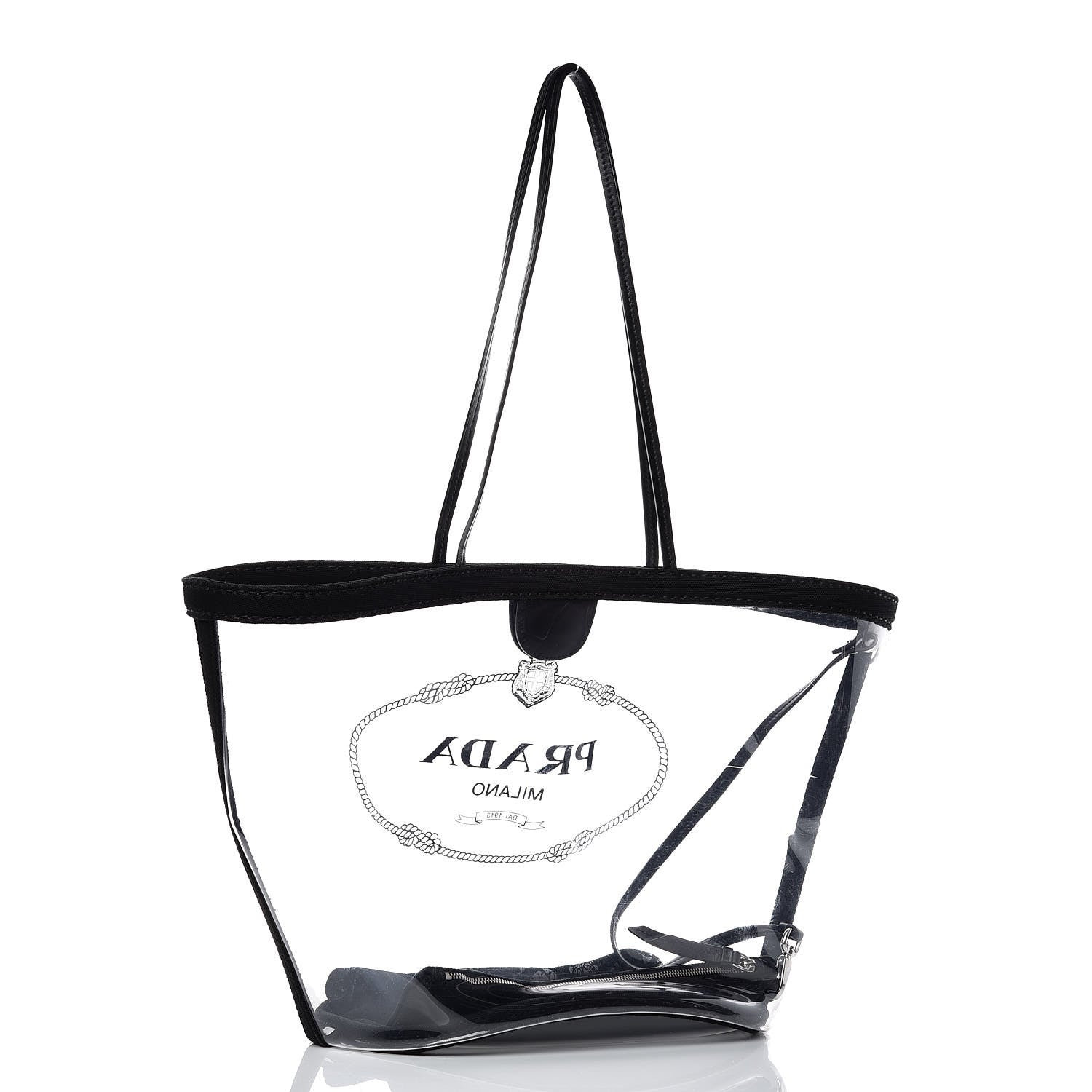 Prada Plexiglass Calfskin Small Shopper Tote Black 4 of 10