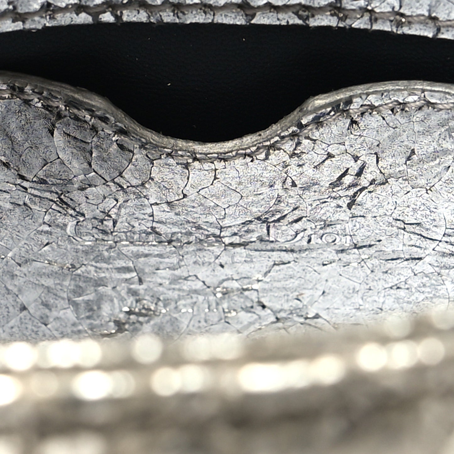 Metallic Crinkled Calfskin Cannage Micro Lady Dior Silver