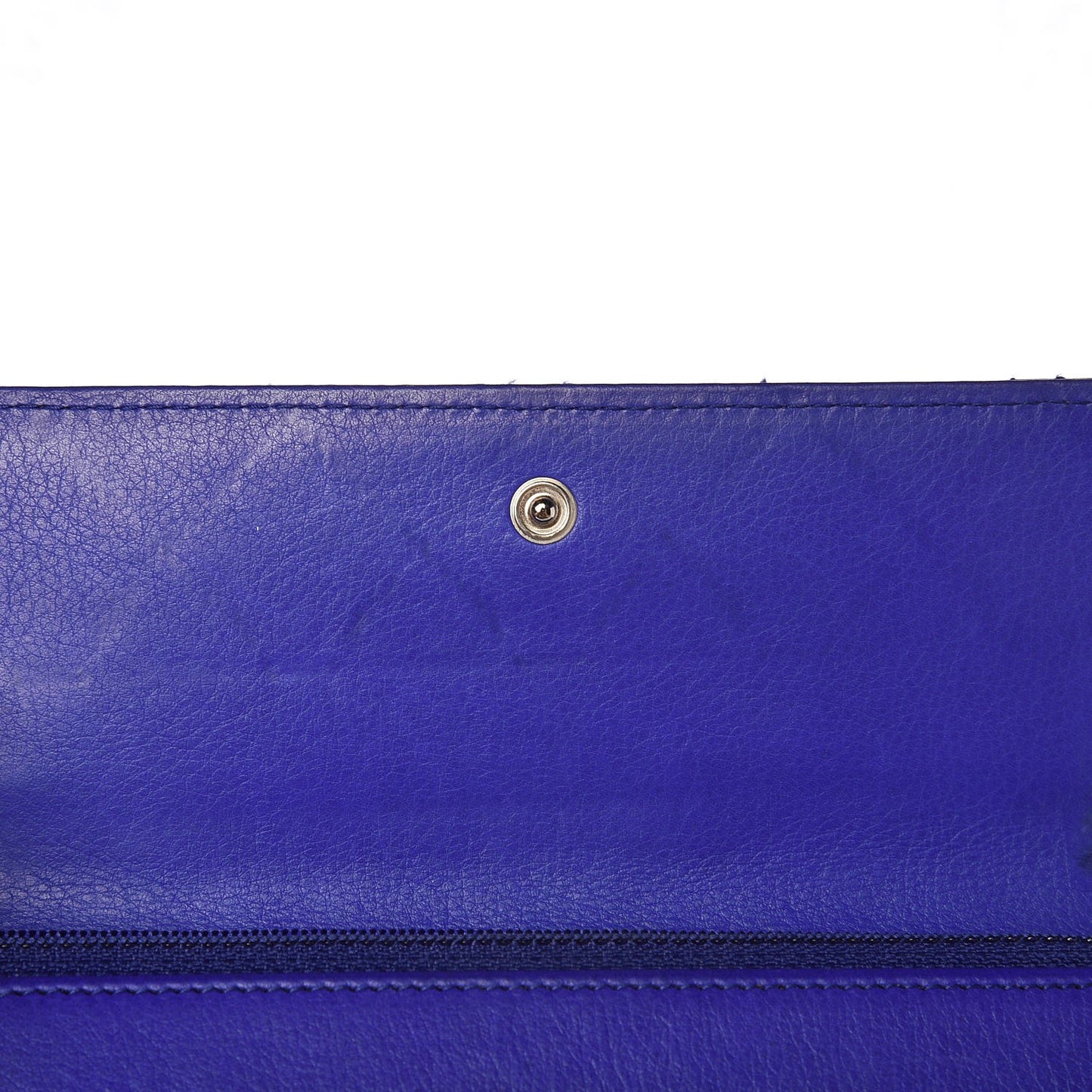 Calfskin Stitched Fancy CC Long Double Wallet Blue
