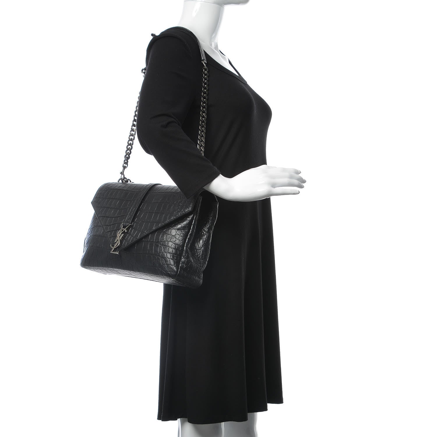 Saint Laurent Calfskin Crocodile Embossed Monogram Large College Satchel Black 2 of 7