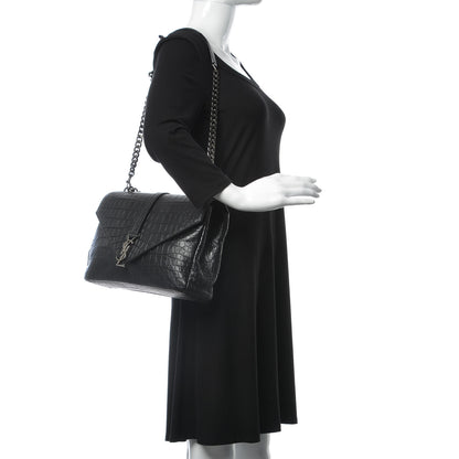 Saint Laurent Calfskin Crocodile Embossed Monogram Large College Satchel Black 2 of 7