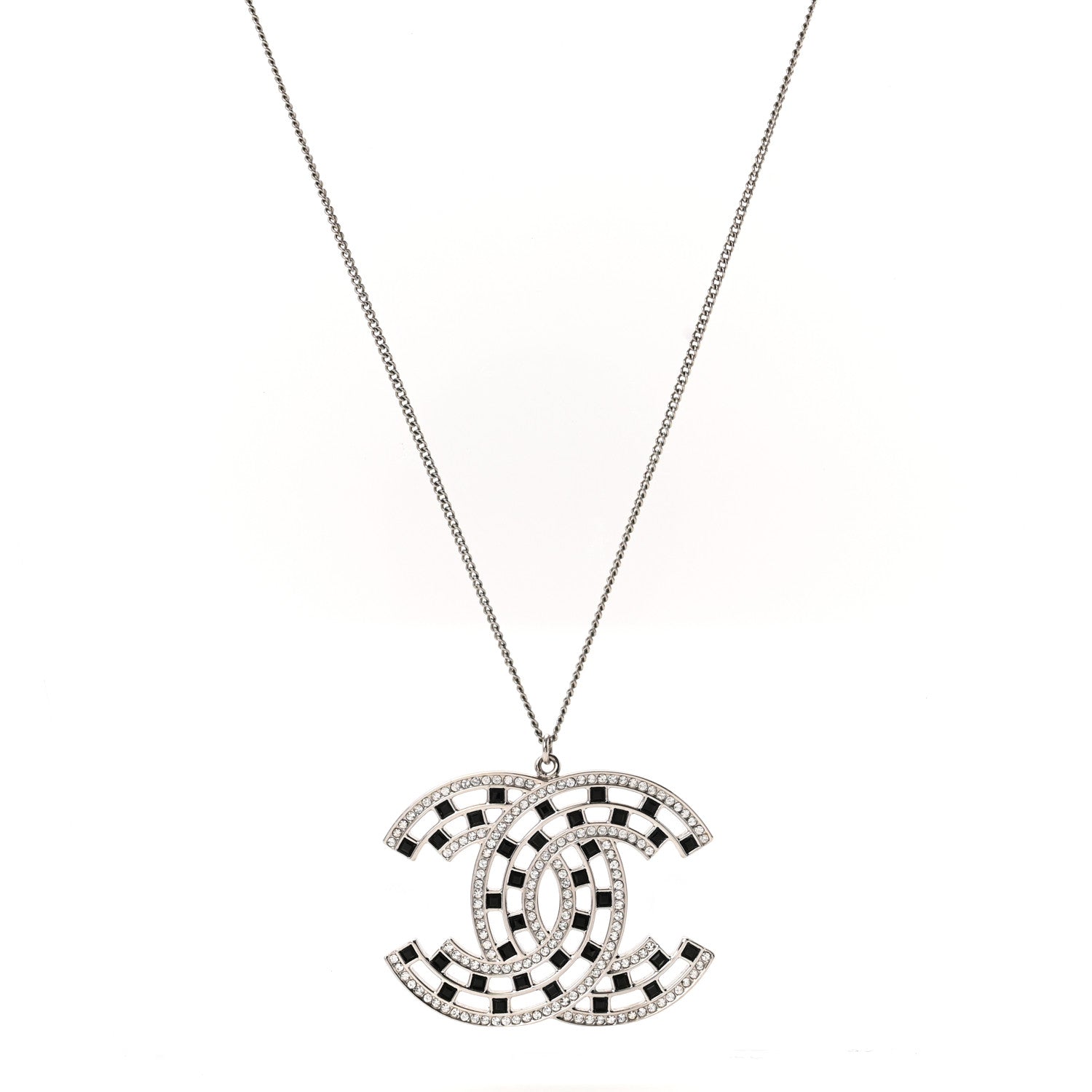 Chanel Baguette Crystal Large CC Necklace Silver Black 1 of 6